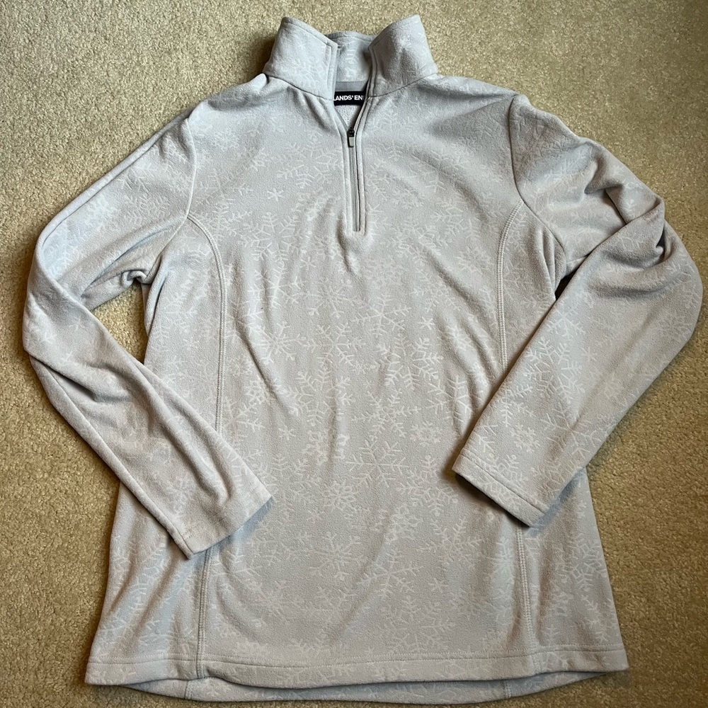 Lands' End Ice Blue Fleece Pullover with Snowflake Design
